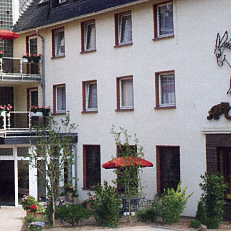 hotel, bad bertrich, außenansicht, balkon, blumen, sonnenschirme, terrasse