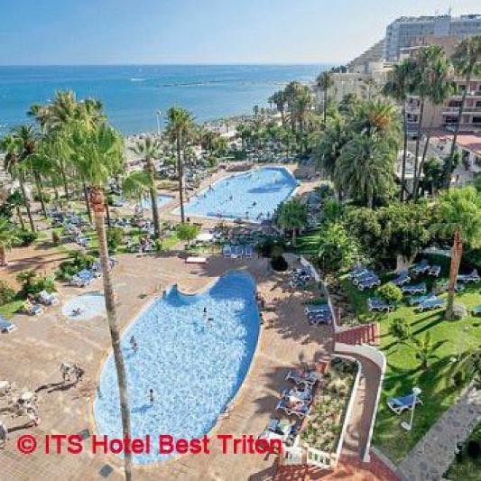 hotel, best triton, benalmadena, poollandschaft, palmen, meerblick, urlaub, andalusien, sonne, strandhotel