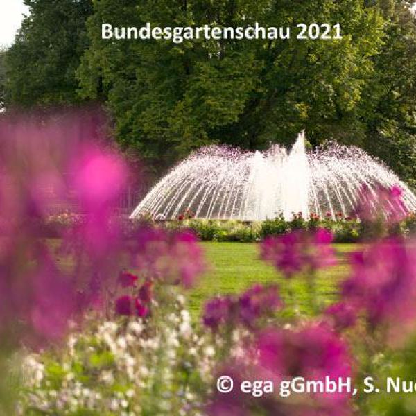 bundesgartenschau, erfurt, 2021, blumen, brunnen, ega-park, gartenkunst, wasserfontäne, 