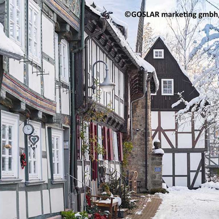 goslar, fachwerkhäuser, schnee, winter, altstadt, harz, urlaub
